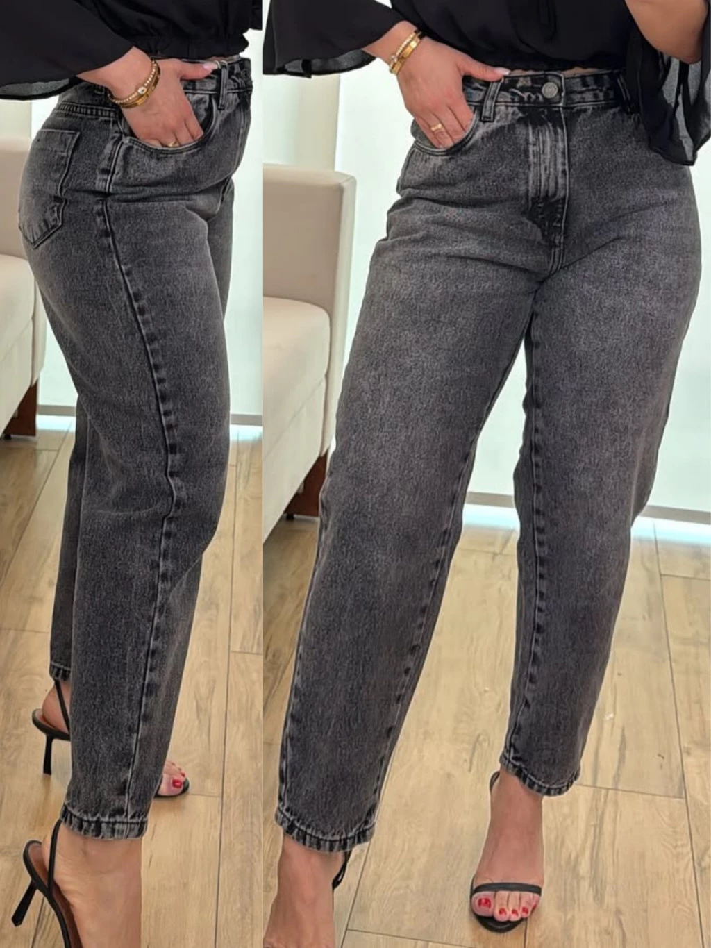 Calça MOM Jeans Feminina Cintura Alta 100% Algodão - Imagem 4