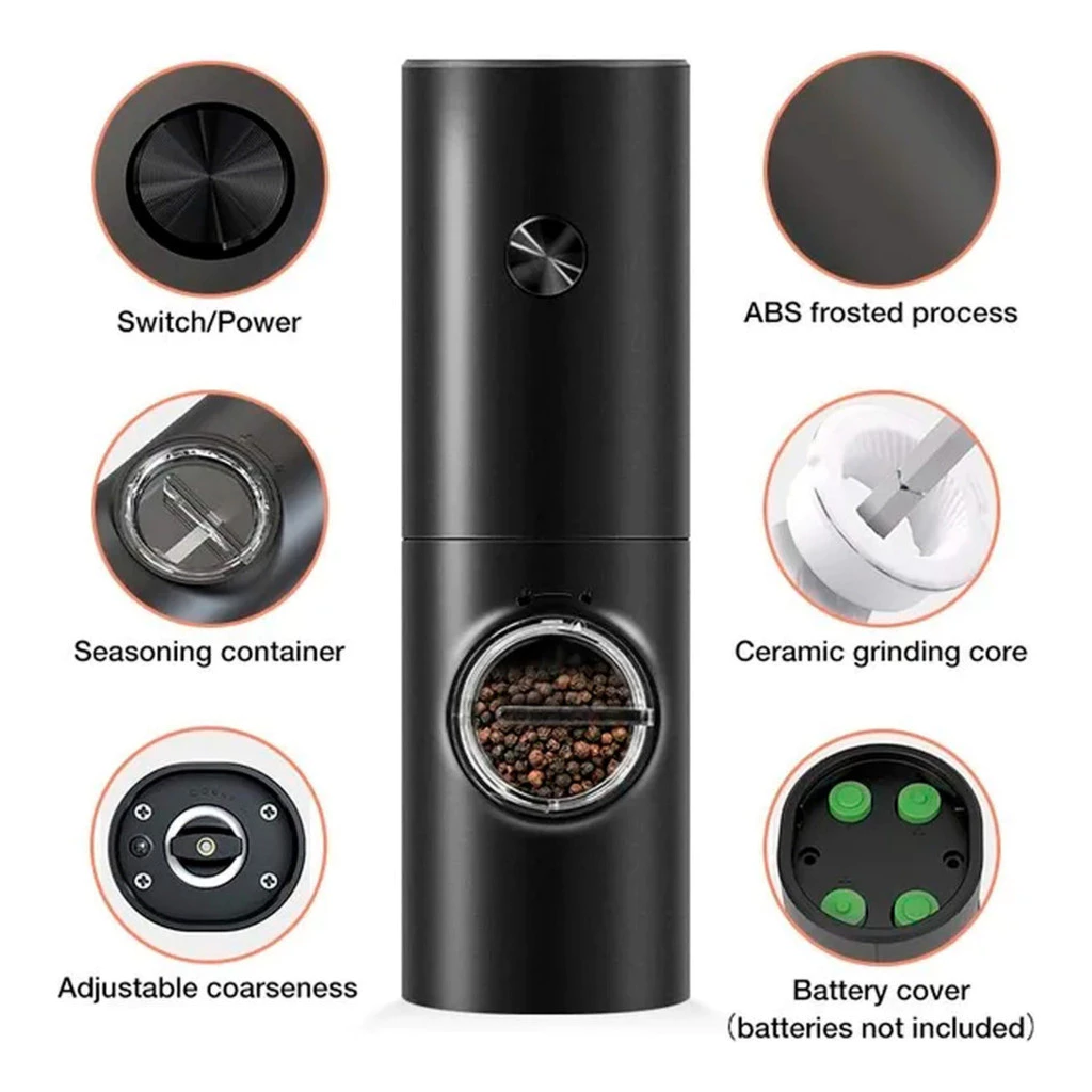 KIT Moedor Elétrico de Sal e Pimenta Preto Ajuste de Granulagem | Fácil de Usar e Elegante - Imagem 4